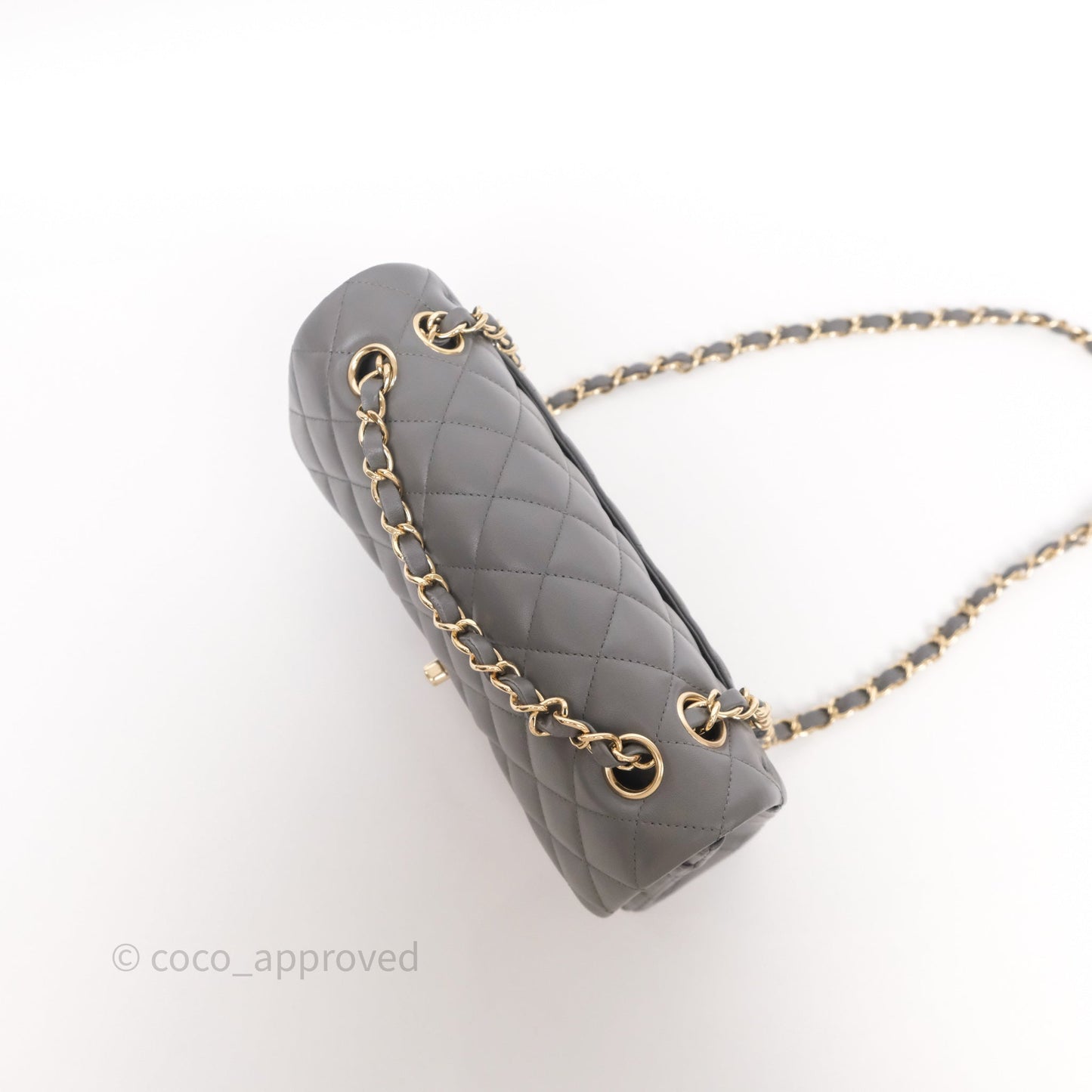 Chanel Small Quilted Classic Flap Grey Lambskin Light Gold Hardware