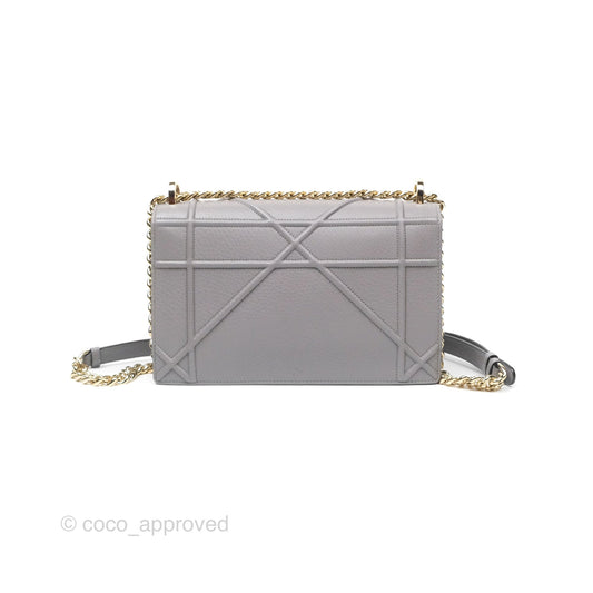 Christian Dior Medium Diorama Calfskin Flap Bag Grey Gold Hardware