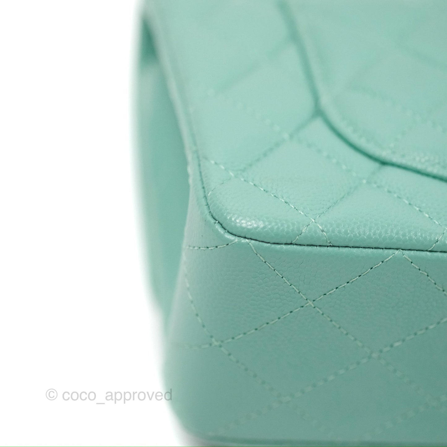 Chanel Small Classic Quilted Flap Tiffany Green Caviar Gold Hardware