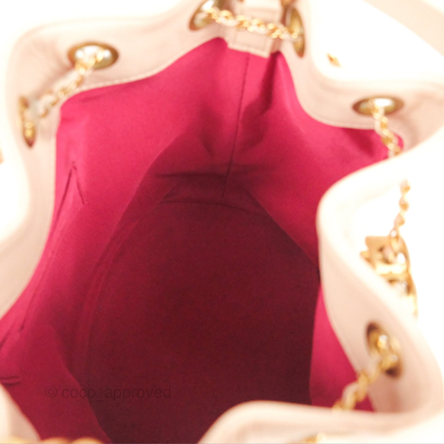 Chanel Quilted Top Handle Drawstring Bucket Bag Pink Caviar Aged Gold Hardware