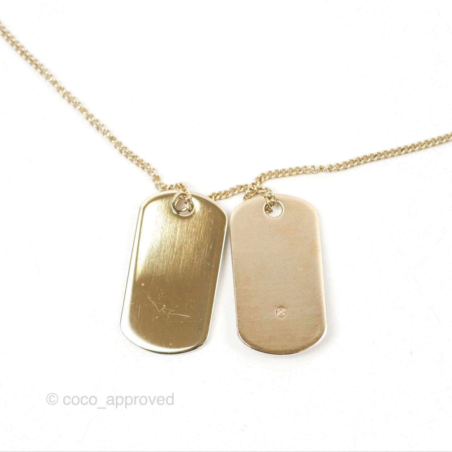 Chanel Dog Tag Charm Crystal Necklace Gold Tone 20P