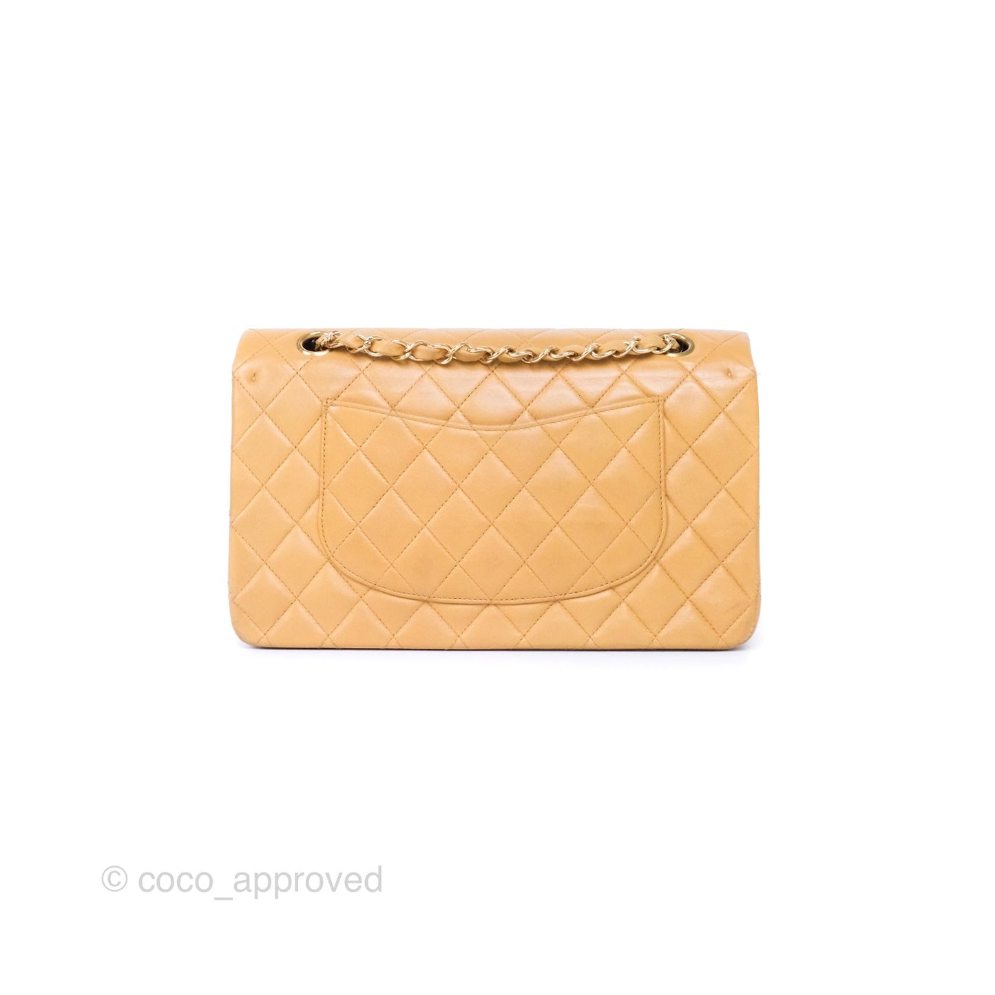 Chanel Classic M/L Medium Flap Quilted Beige Lambskin 24K Gold Hardware