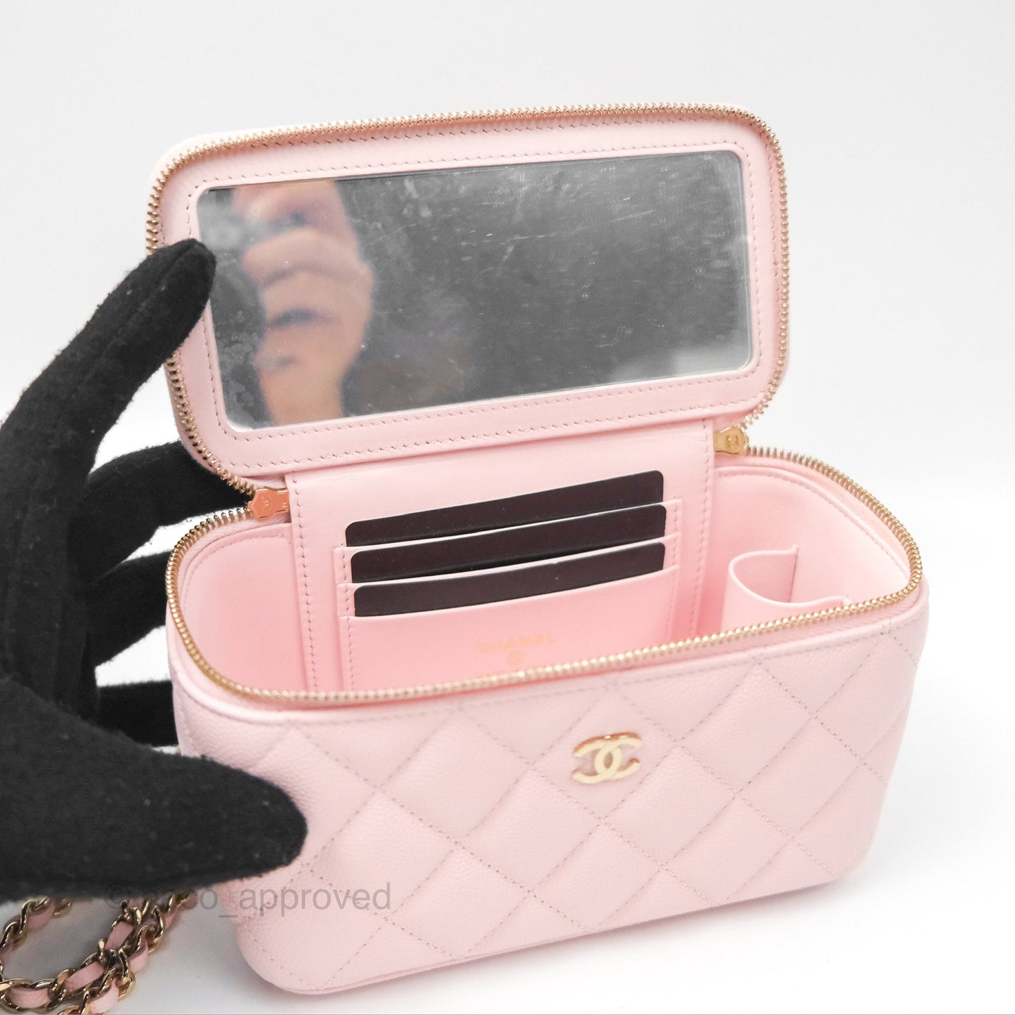 Chanel Classic Vanity With Chain Pink Caviar Gold Hardware