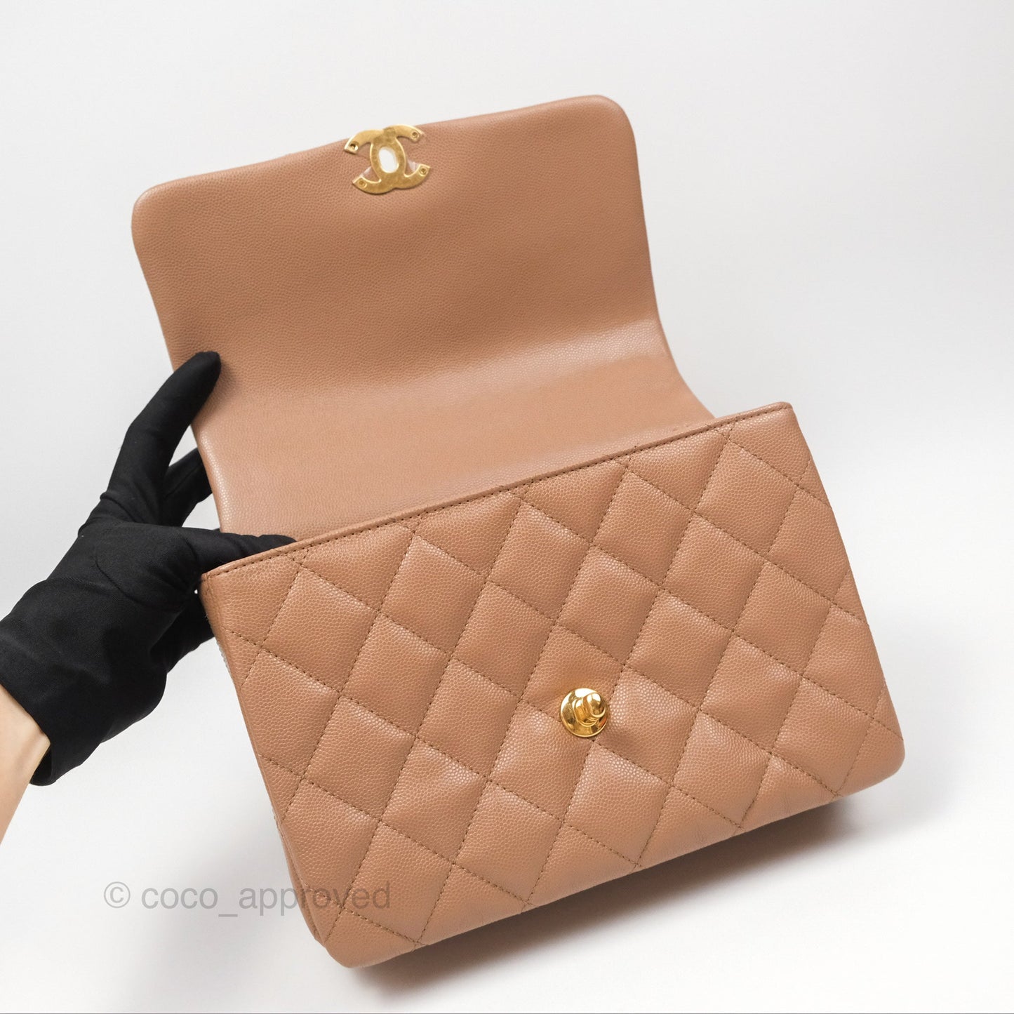 Chanel Coco First Dark Beige Flap Bag Caviar Gold Hardware 22K