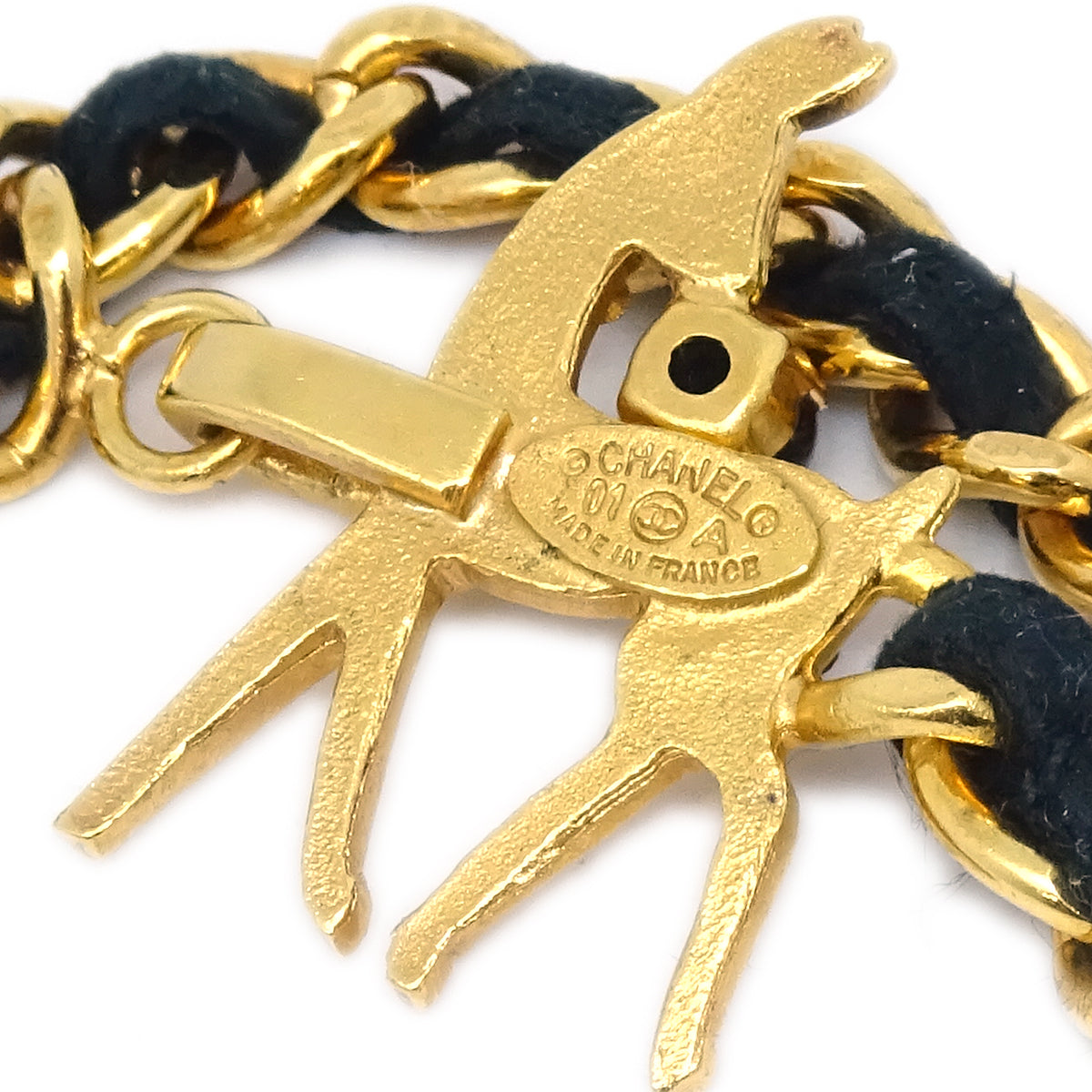 Chanel Deer Rhinestone Ankle Bracelet Black 01A