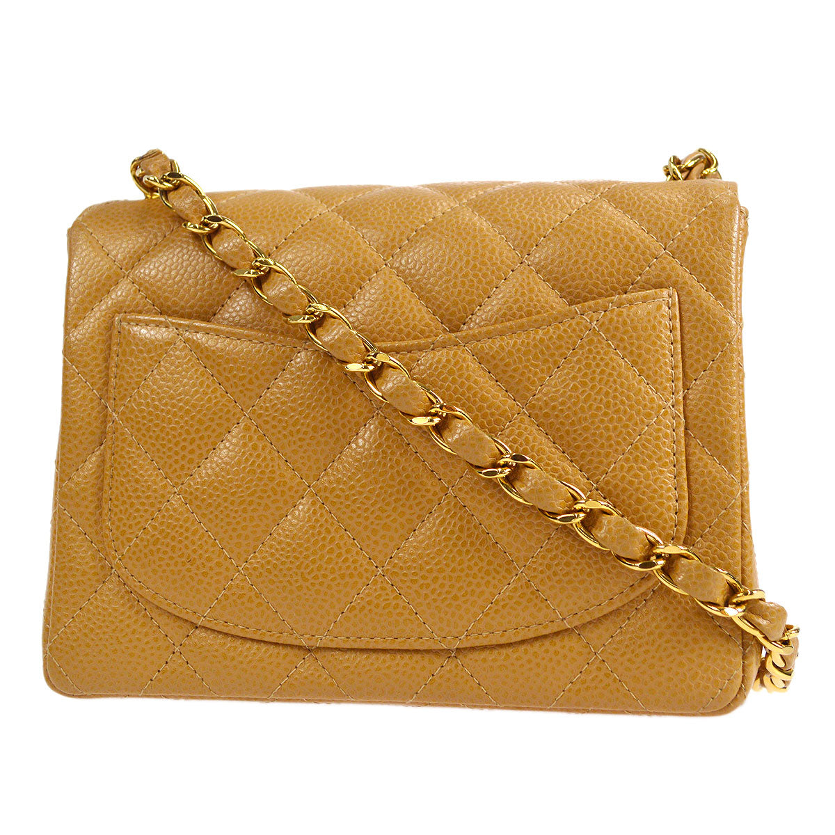 Luxury Chanel * 2003-2004 Classic Square Flap Mini 17 Beige Caviar