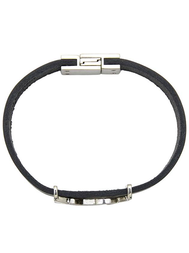 Luxury Saint Laurent Opyum Silver Logo Leather Bracelet Black