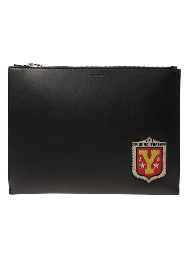 Luxury Saint Laurent Y Shield Patch Clutch Bag Black