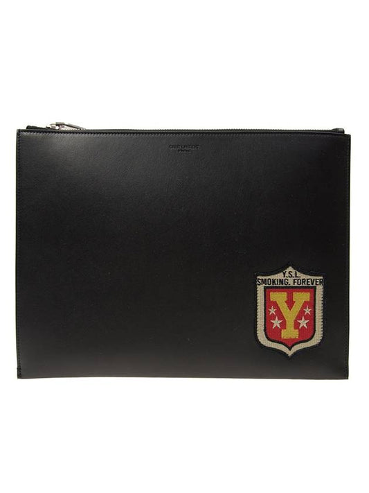 Luxury Saint Laurent Y Shield Patch Clutch Bag Black