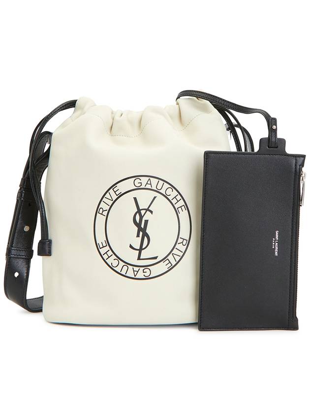 Luxury Saint Laurent Rive Gauche Laced Leather Bucket Bag Cream