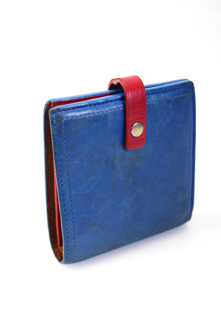 Luxury Bottega Veneta Womens Leather Button Closure Mini Wallet Blue Red