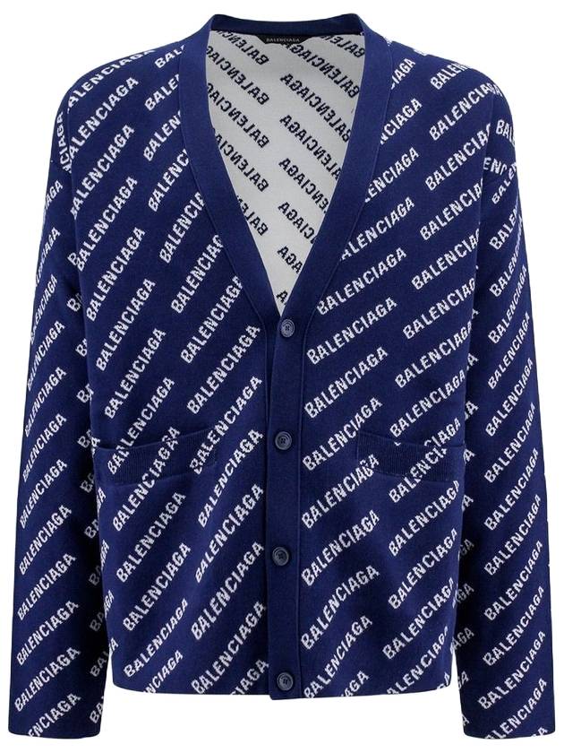 Luxury Balenciaga Mini Allover Logo Knit Cardigan Blue