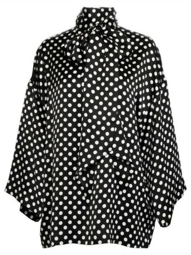 Luxury Saint Laurent Polka Dot Bow Satin Blouse Black