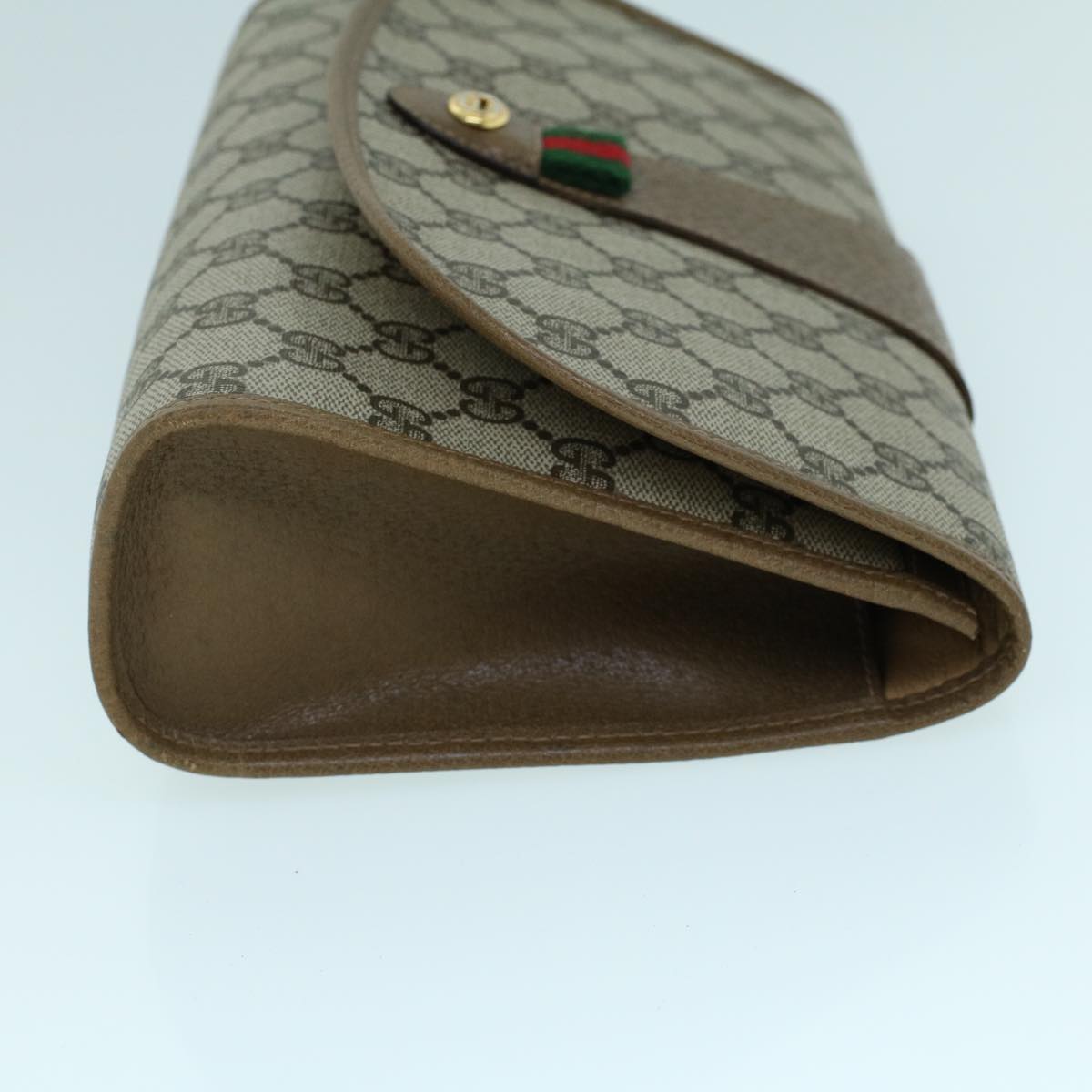 Luxury Gucci GG Canvas Web Sherry Line Clutch Bag PVC Leather Beige Green  54002