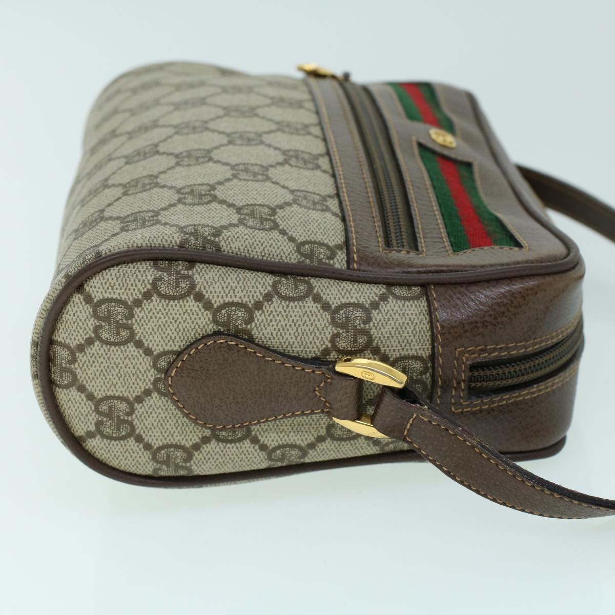 Luxury Gucci GG Canvas Web Sherry Line Shoulder Bag PVC Leather Beige Green  54004
