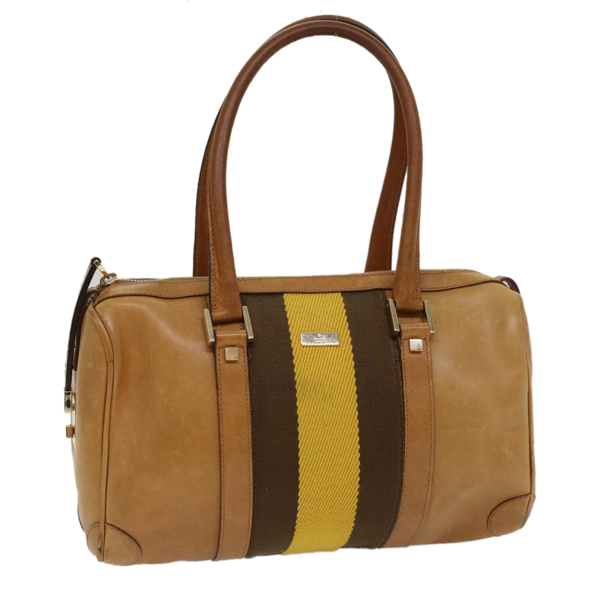 Luxury Gucci Sherry Line Hand Bag Canvas Leather Brown Yellow 000 0851  54007