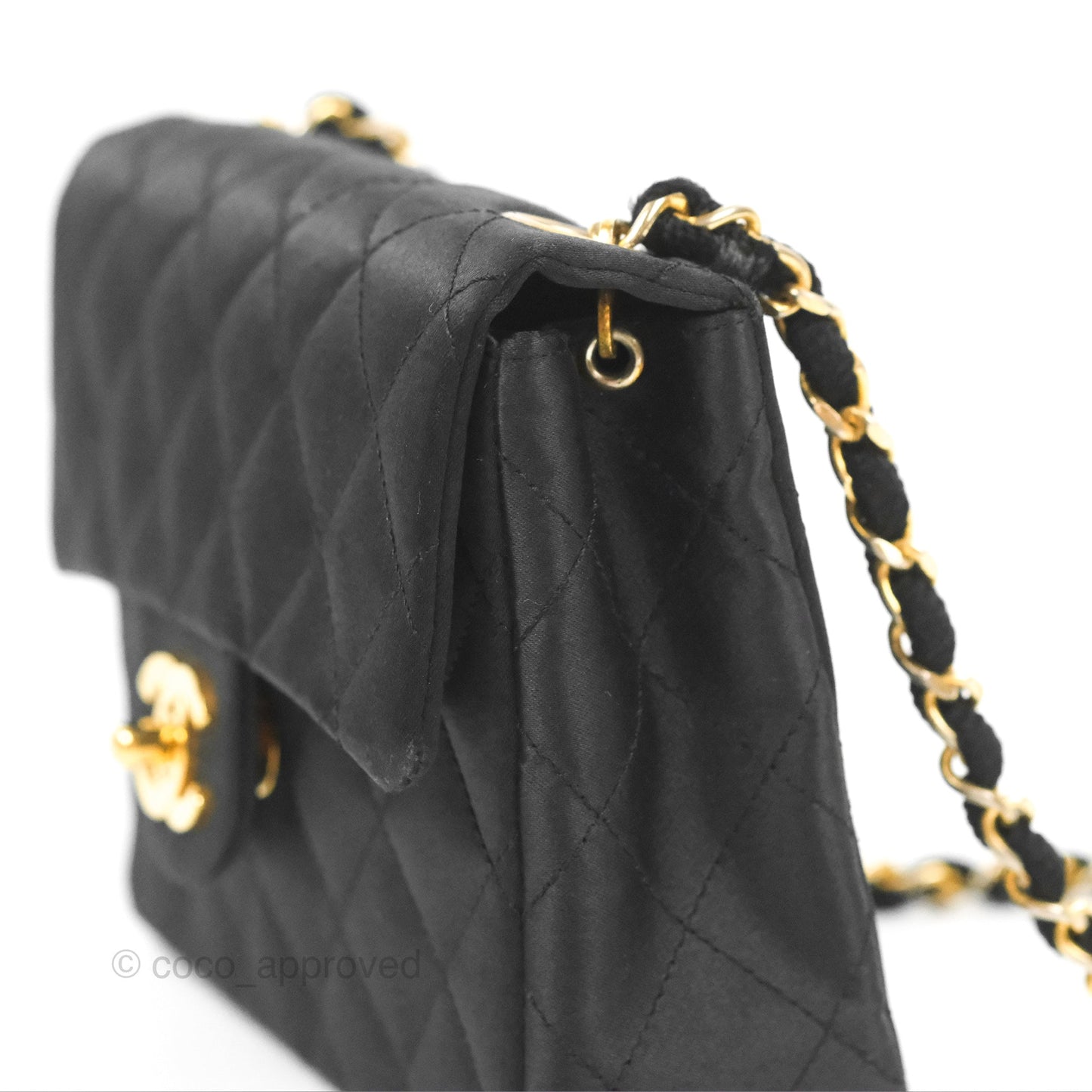 Chanel Mini Square Black Satin Gold Hardware