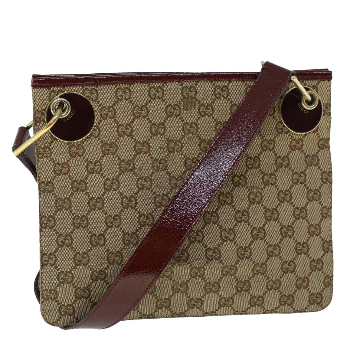 Luxury Gucci GG Canvas Shoulder Bag Canvas Patent Beige Red  54009