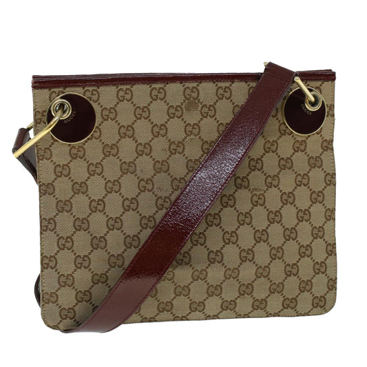 Luxury Gucci GG Canvas Shoulder Bag Canvas Patent Beige Red  54009