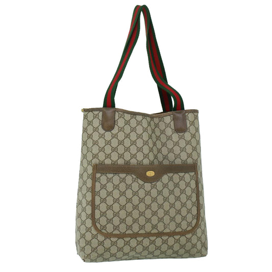 Luxury Gucci GG Canvas Web Sherry Line Tote Bag PVC Leather Beige Red Green  54013