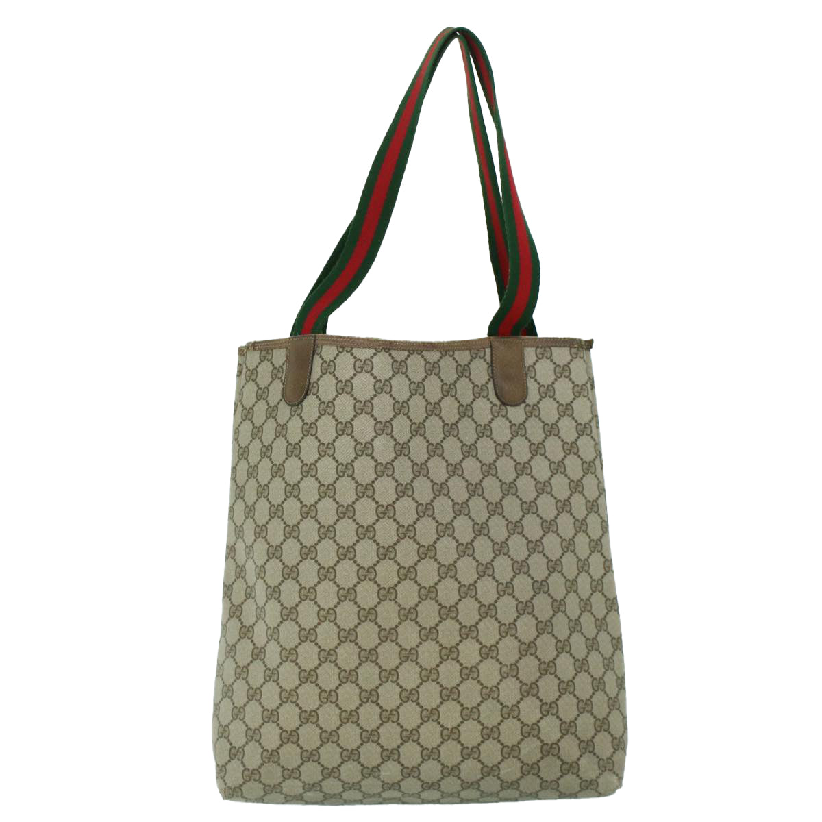 Luxury Gucci GG Canvas Web Sherry Line Tote Bag PVC Leather Beige Red Green  54013