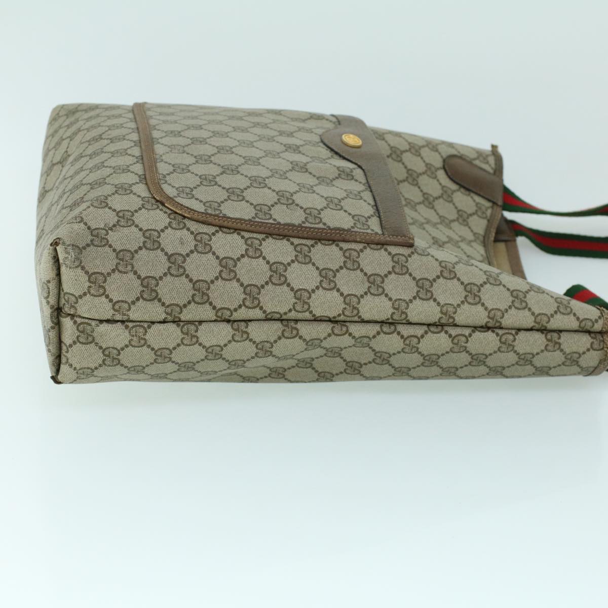 Luxury Gucci GG Canvas Web Sherry Line Tote Bag PVC Leather Beige Red Green  54013