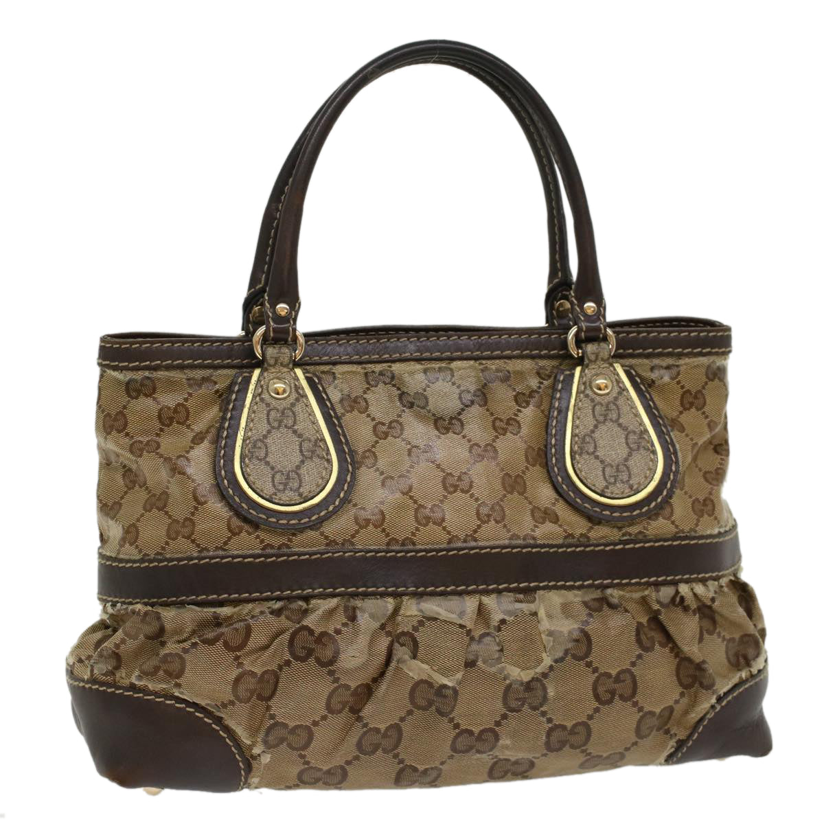 Luxury Gucci GG Crystal Hand Bag Leather Beige 223964  54016