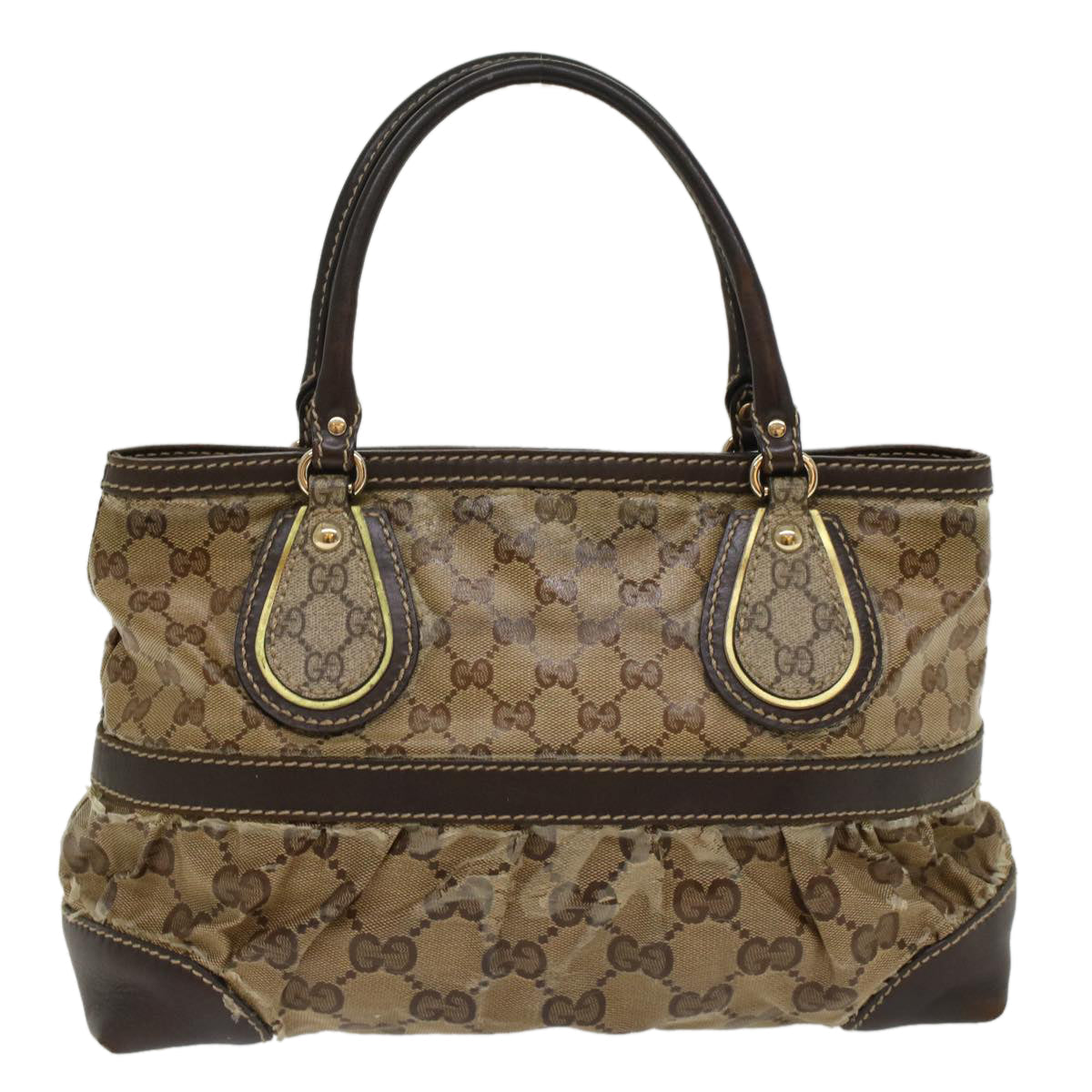 Luxury Gucci GG Crystal Hand Bag Leather Beige 223964  54016