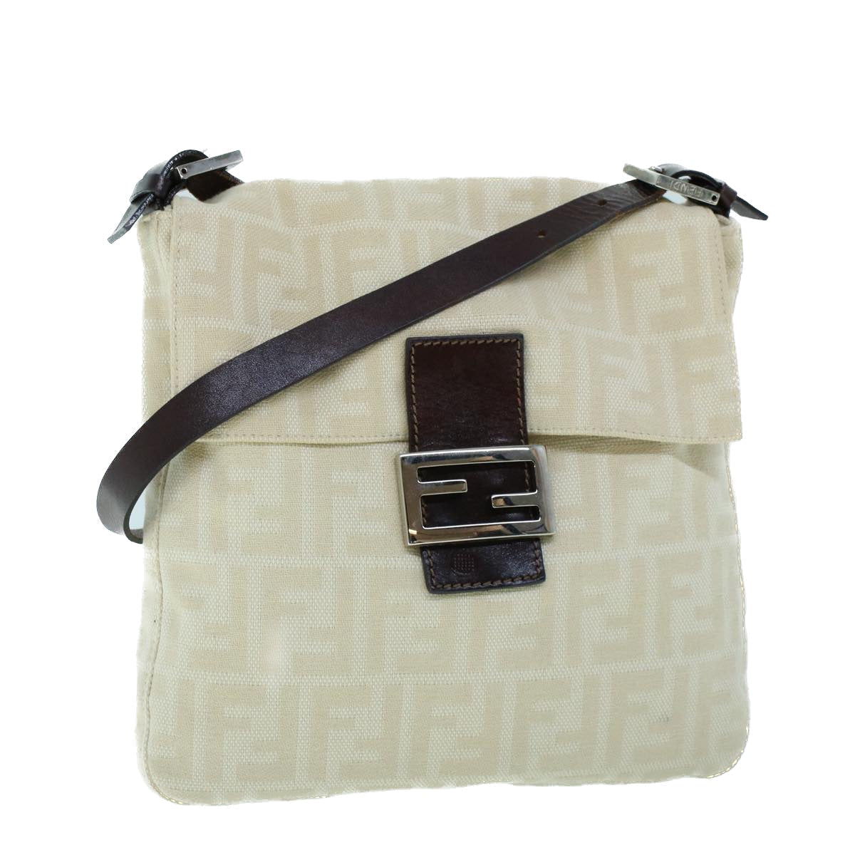 Luxury FendiMamma Baguette Shoulder Bag Canvas Leather Beige Brown54030