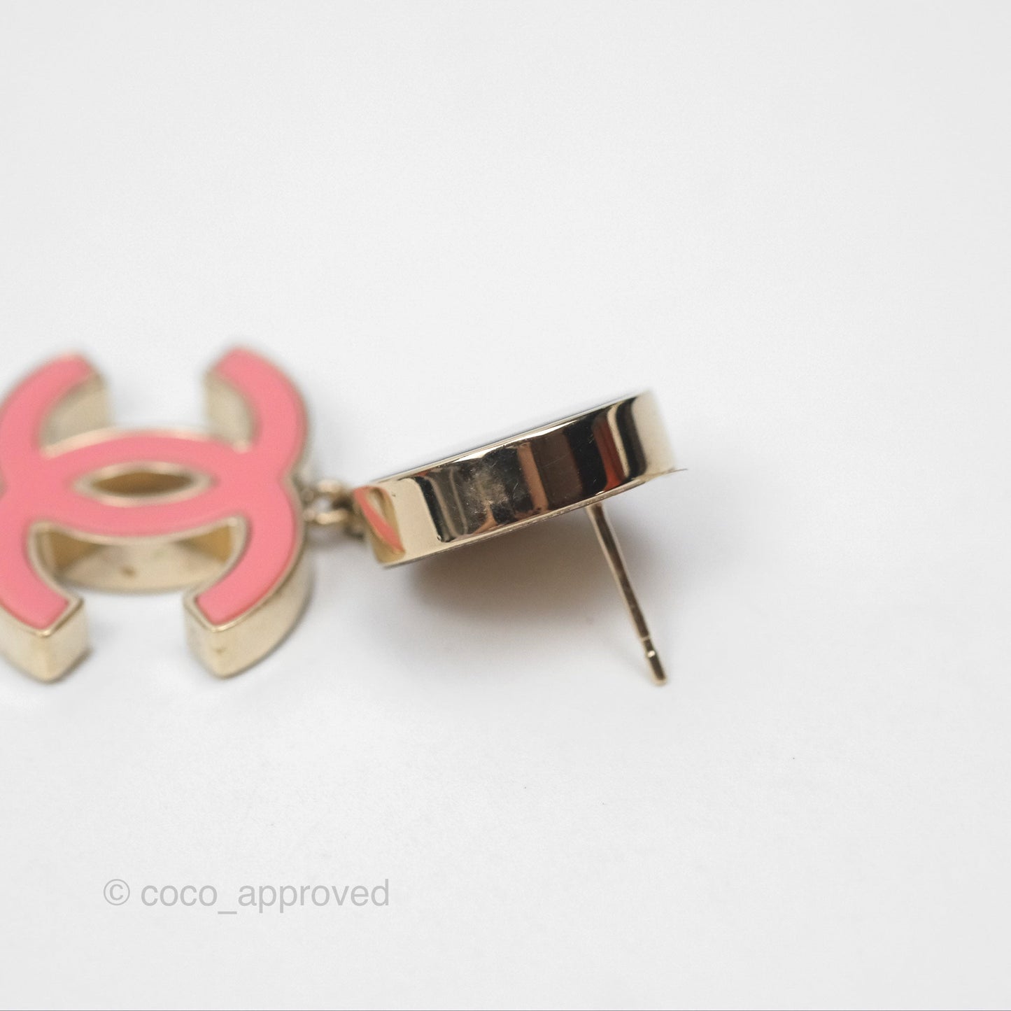 Chanel CC Logo Enamel Pink/ Black Drop Earrings 23C