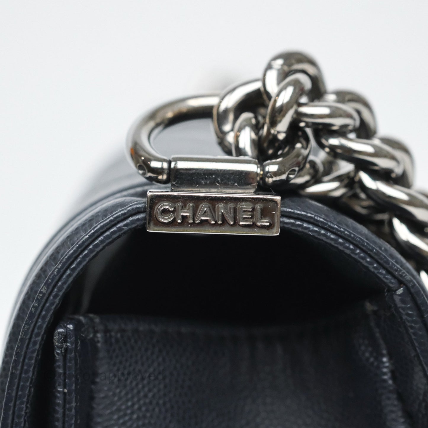 Chanel Medium Boy Chevron Dark Navy Caviar Silver Hardware