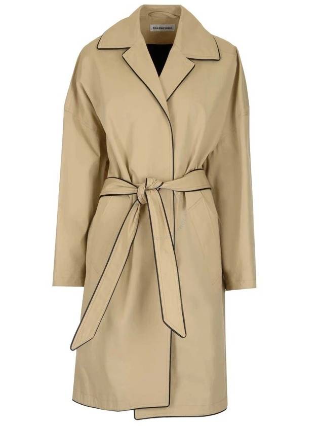 Luxury Balenciaga Line Detail Belt Single Coat Beige