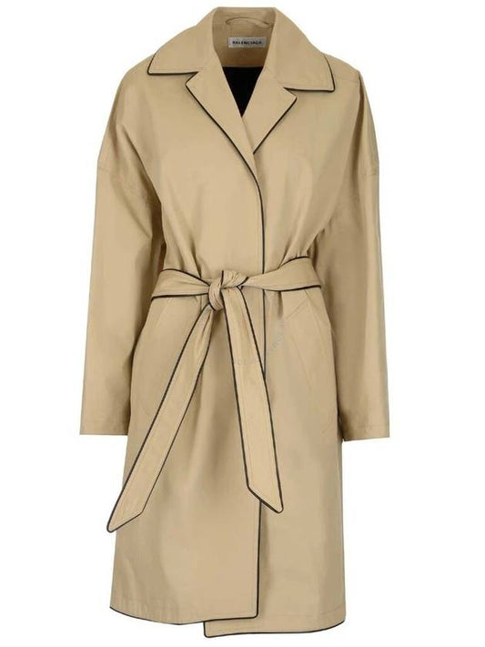 Luxury Balenciaga Line Detail Belt Single Coat Beige