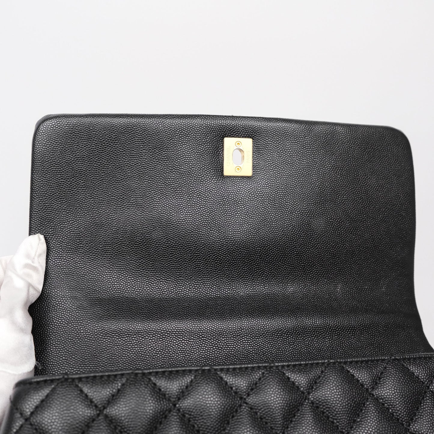 Chanel Medium Coco Handle Quilted Black Caviar Aged Gold Hardware