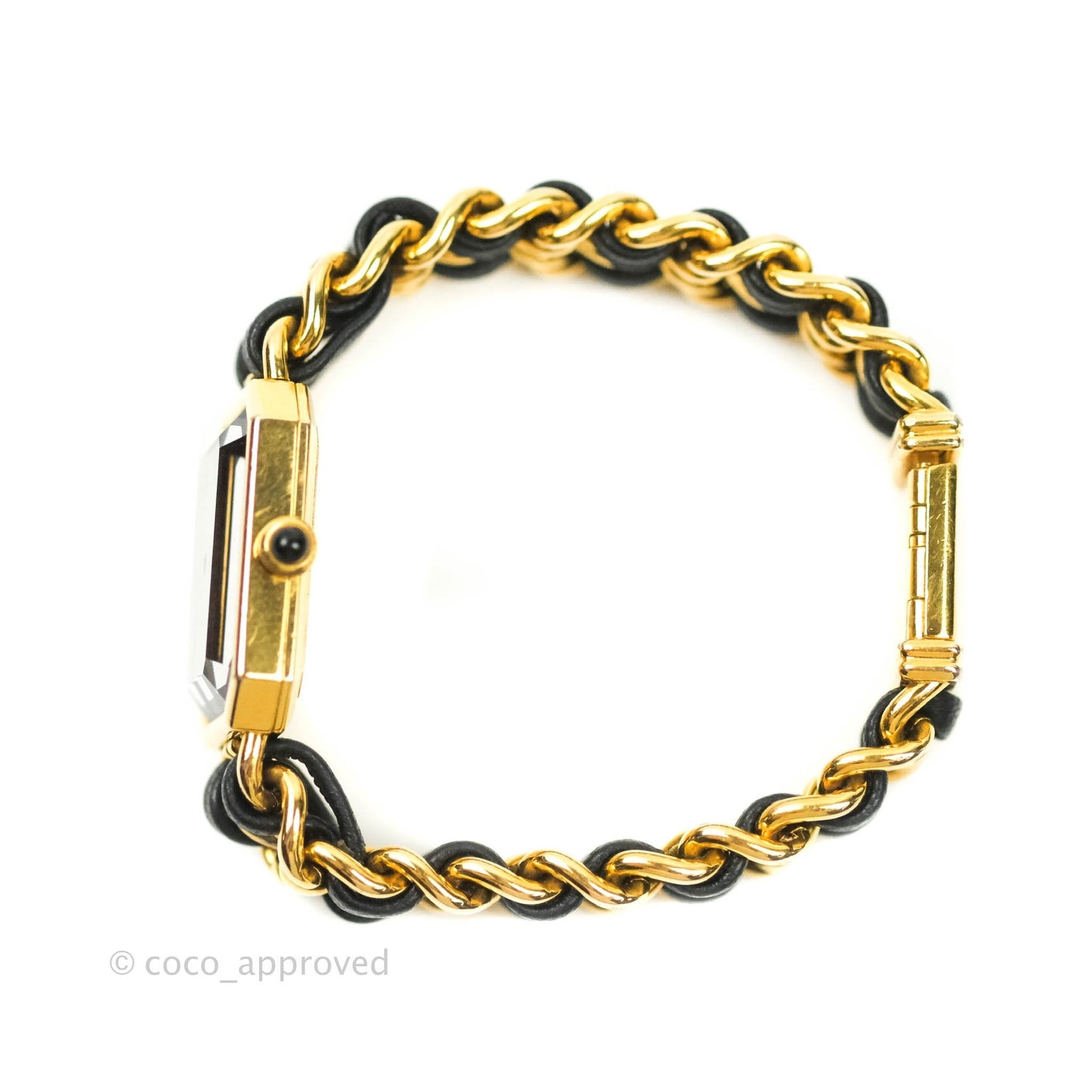 Chanel Vintage Première Watch Black Leather Gold Plated M Size