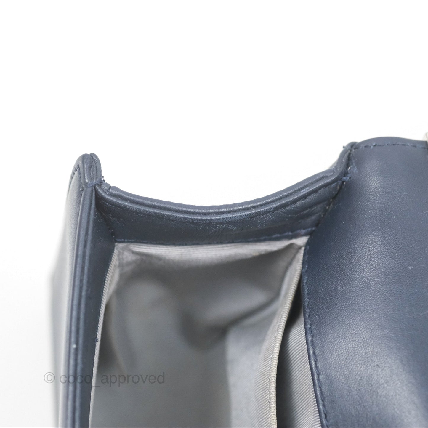 Chanel Small Chevron Boy Navy Calfskin Silver Hardware