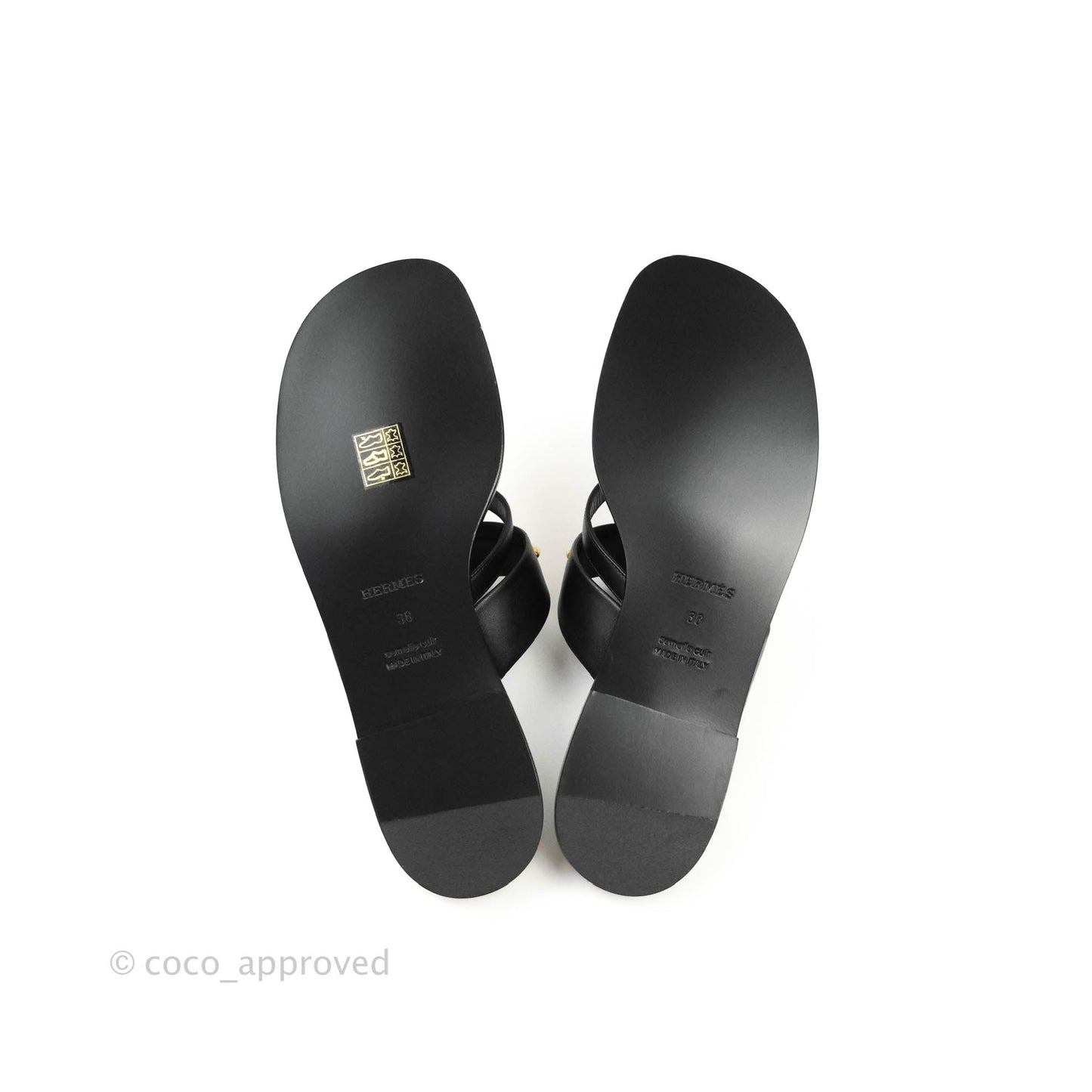 Hermès Claire Cross Flat Sandals in Black Size 38