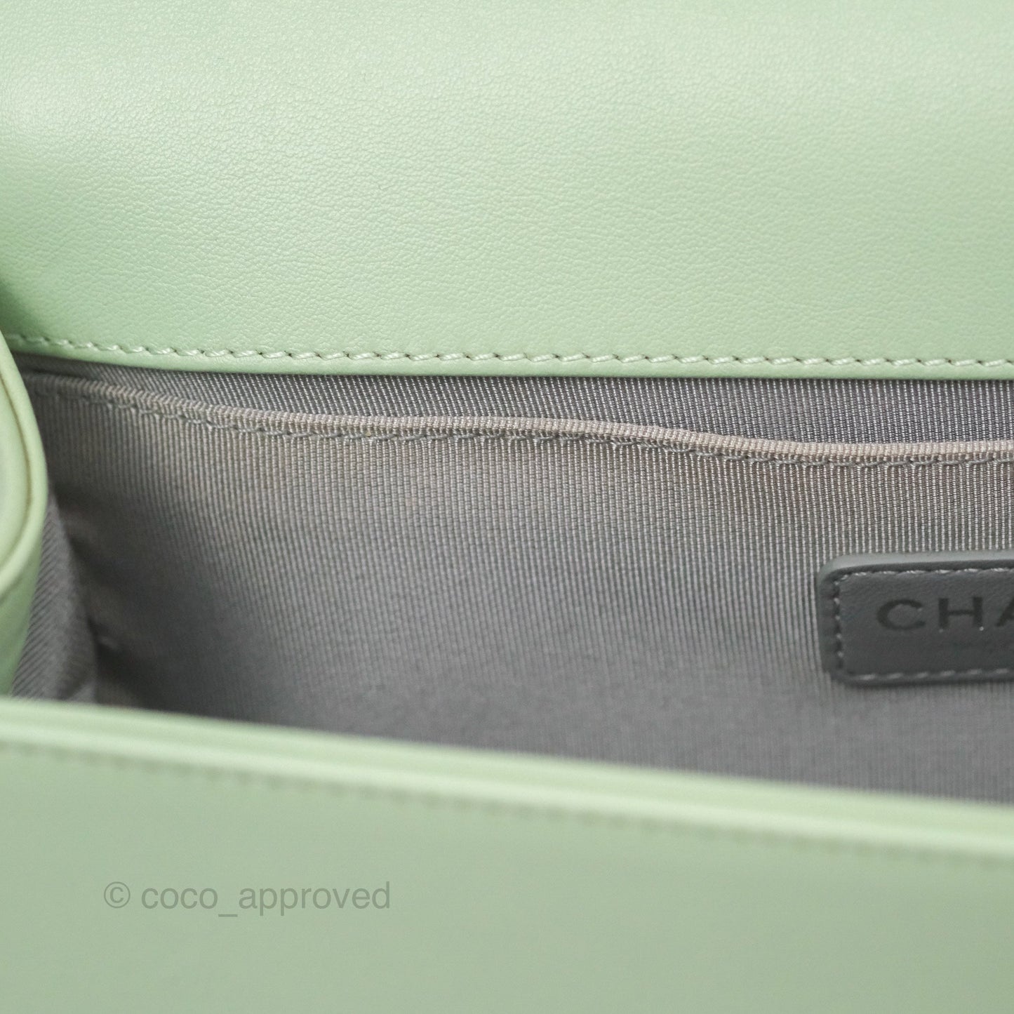 Chanel Medium Chevron Boy Mint Green Calfskin Silver Hardware