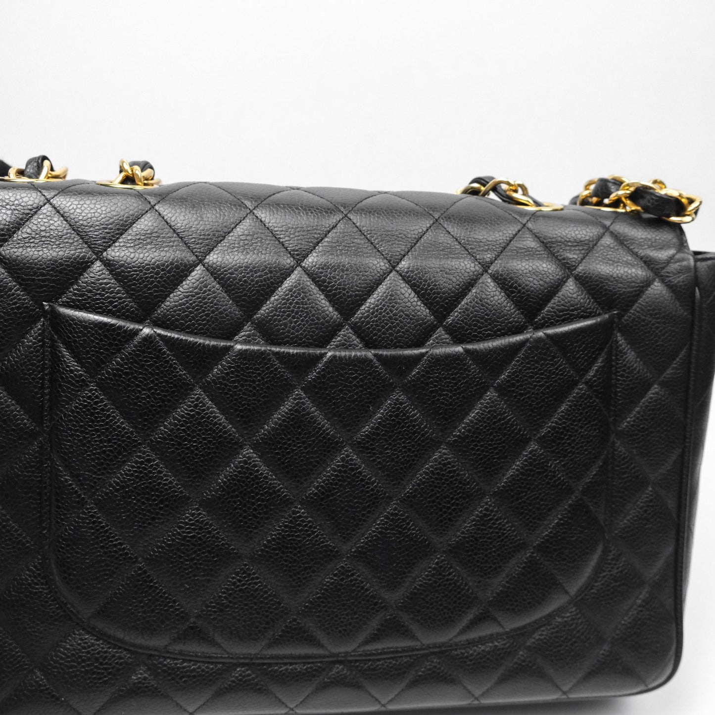 Chanel Vintage Jumbo Single Flap Black Caviar 24K Gold Hardware