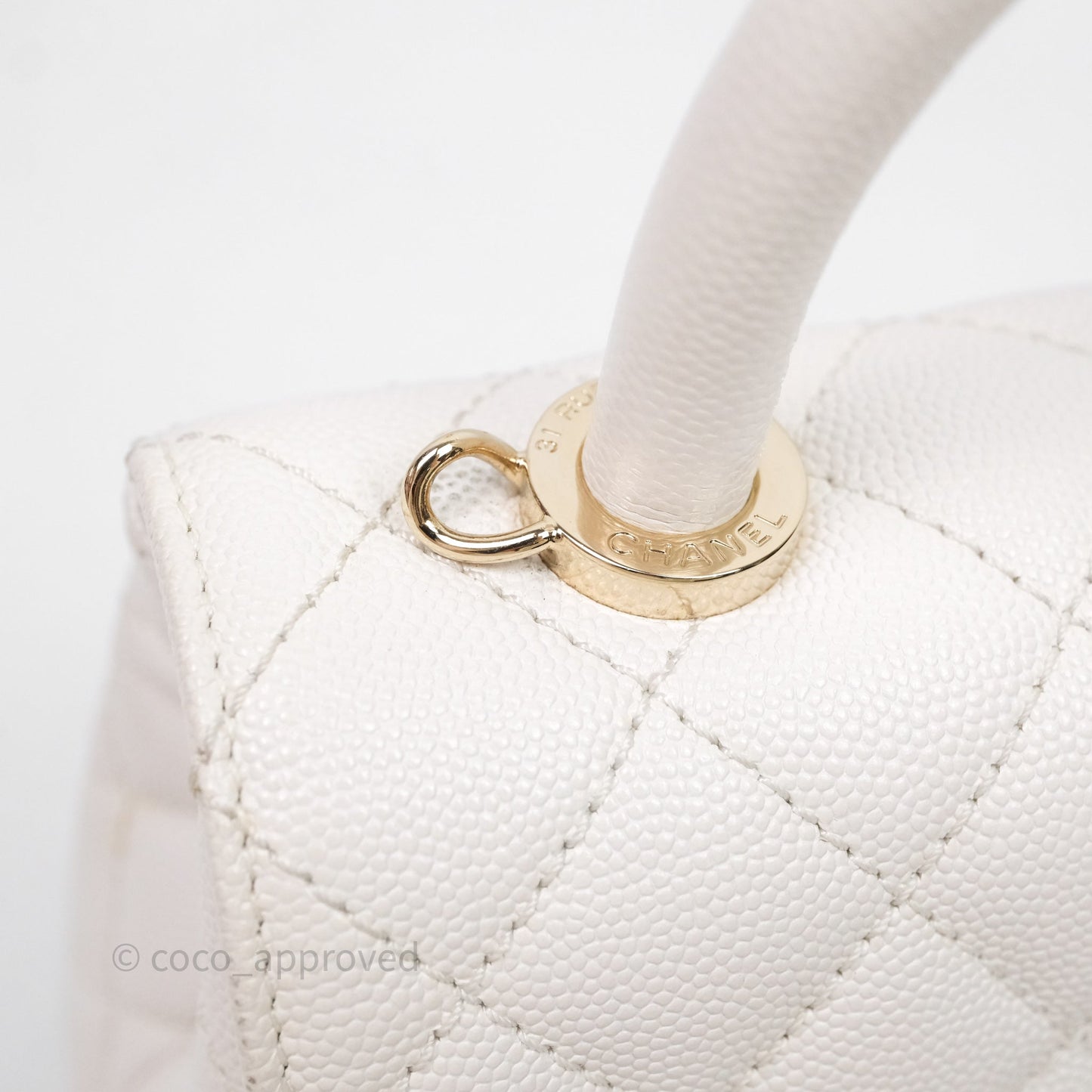 Chanel Mini Coco Handle Quilted White Caviar Gold Hardware