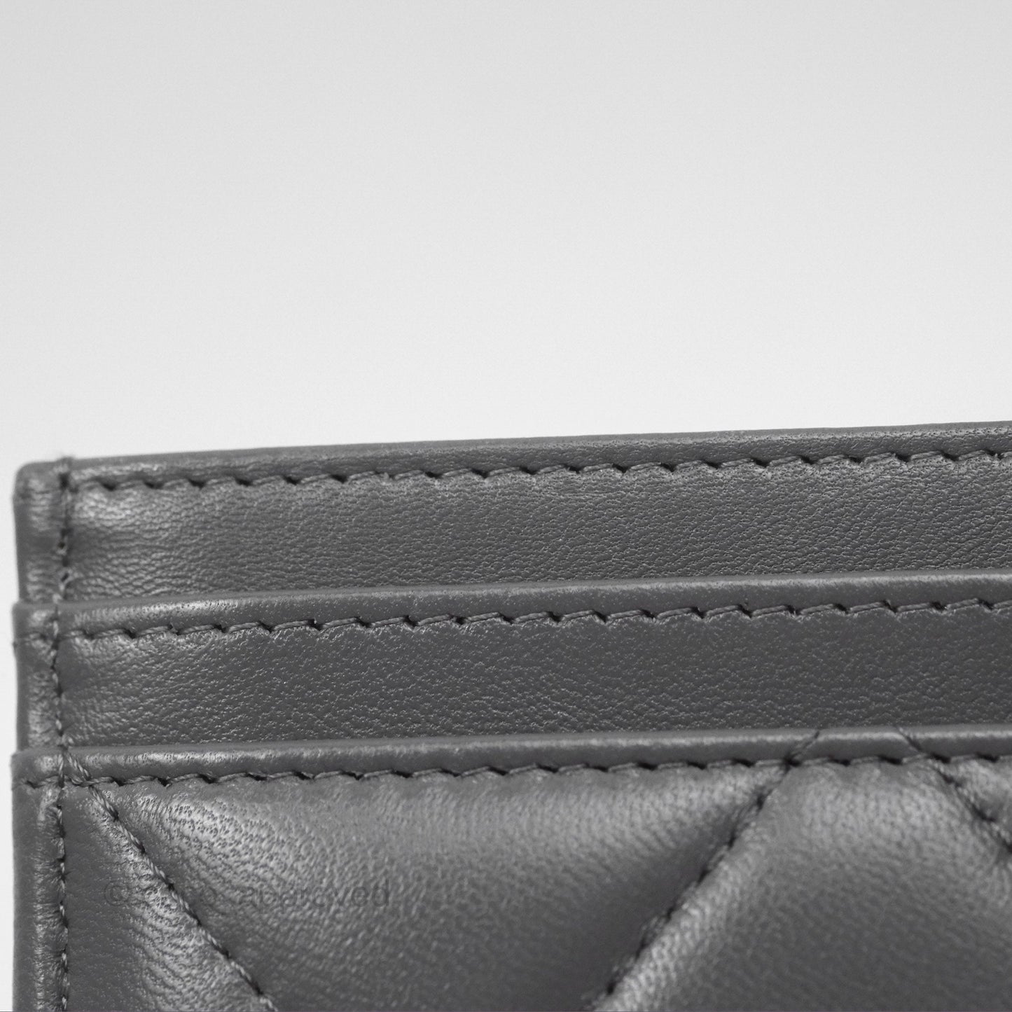 Chanel 19 Quilted Grey Flat Card Holder Silver Hardware