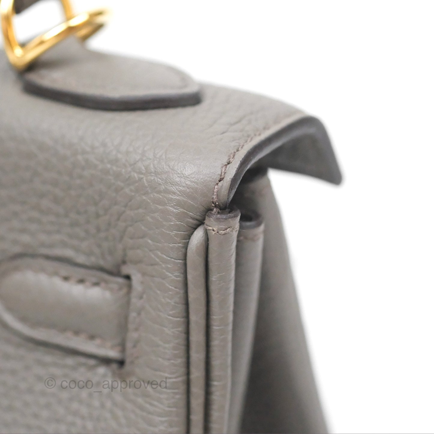 Hermès Kelly 25 Retourne Gris Etain 8F Togo Gold Hardware