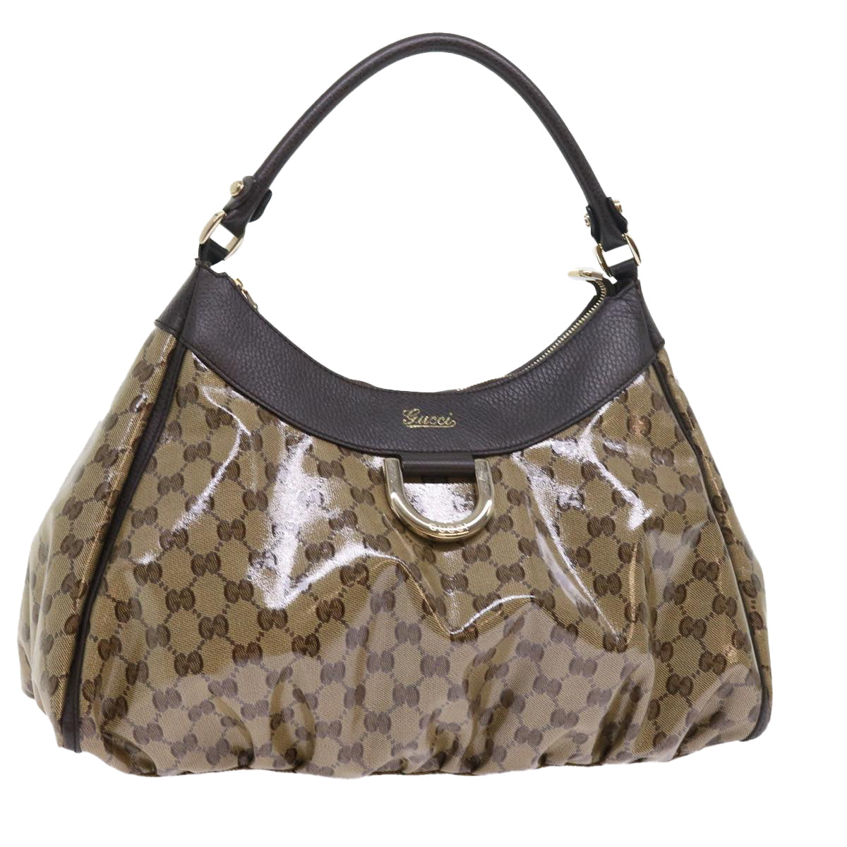 Luxury Gucci GG Crystal Shoulder Bag Leather Beige 327786  54114