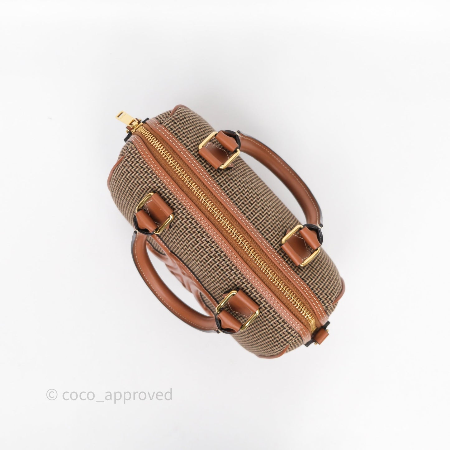 Celine Small Brown Houndstooth Boston Cuir Triomphe Tan Smooth Calfskin Bag