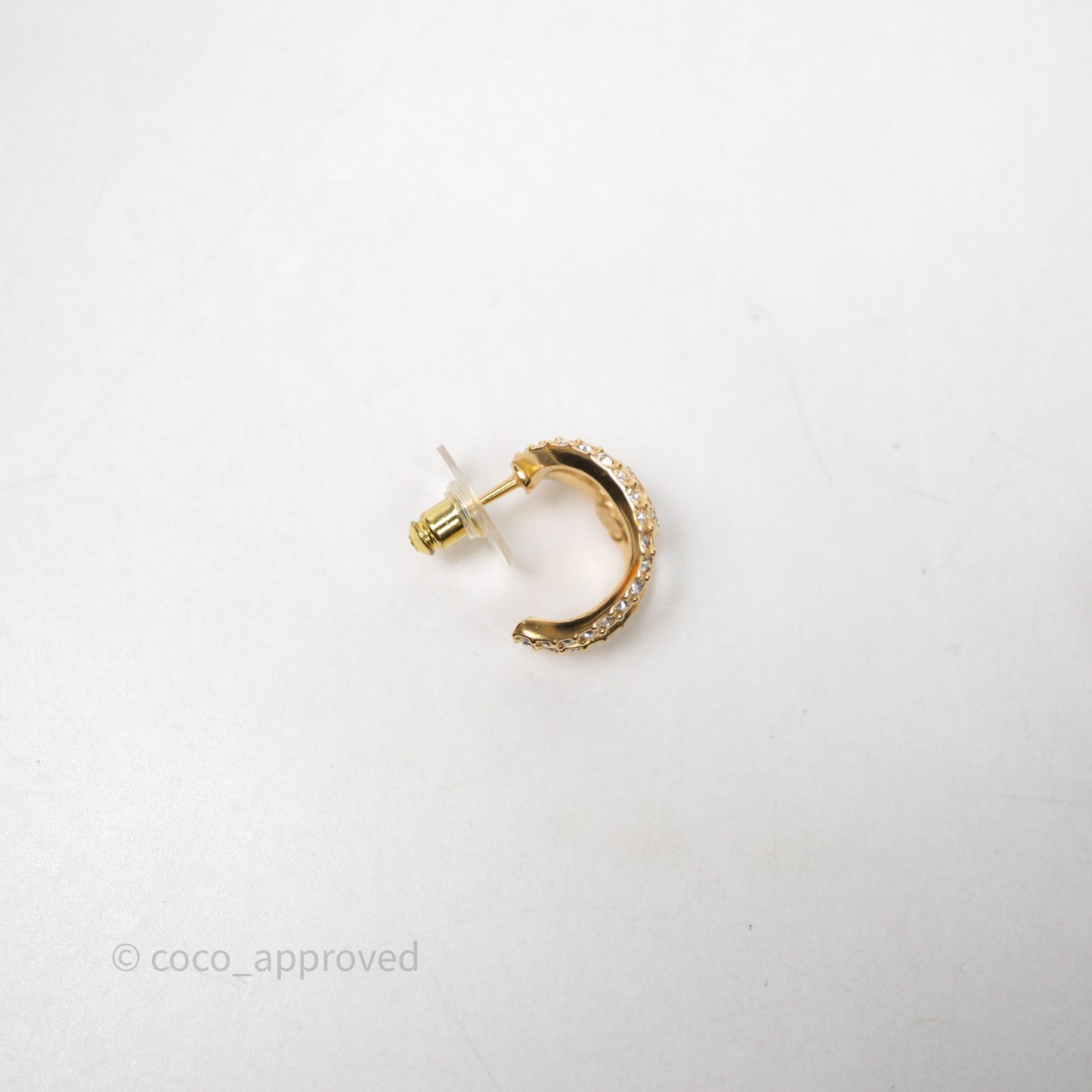 Chanel Hoop CC Crystal Earrings Gold Tone 22A