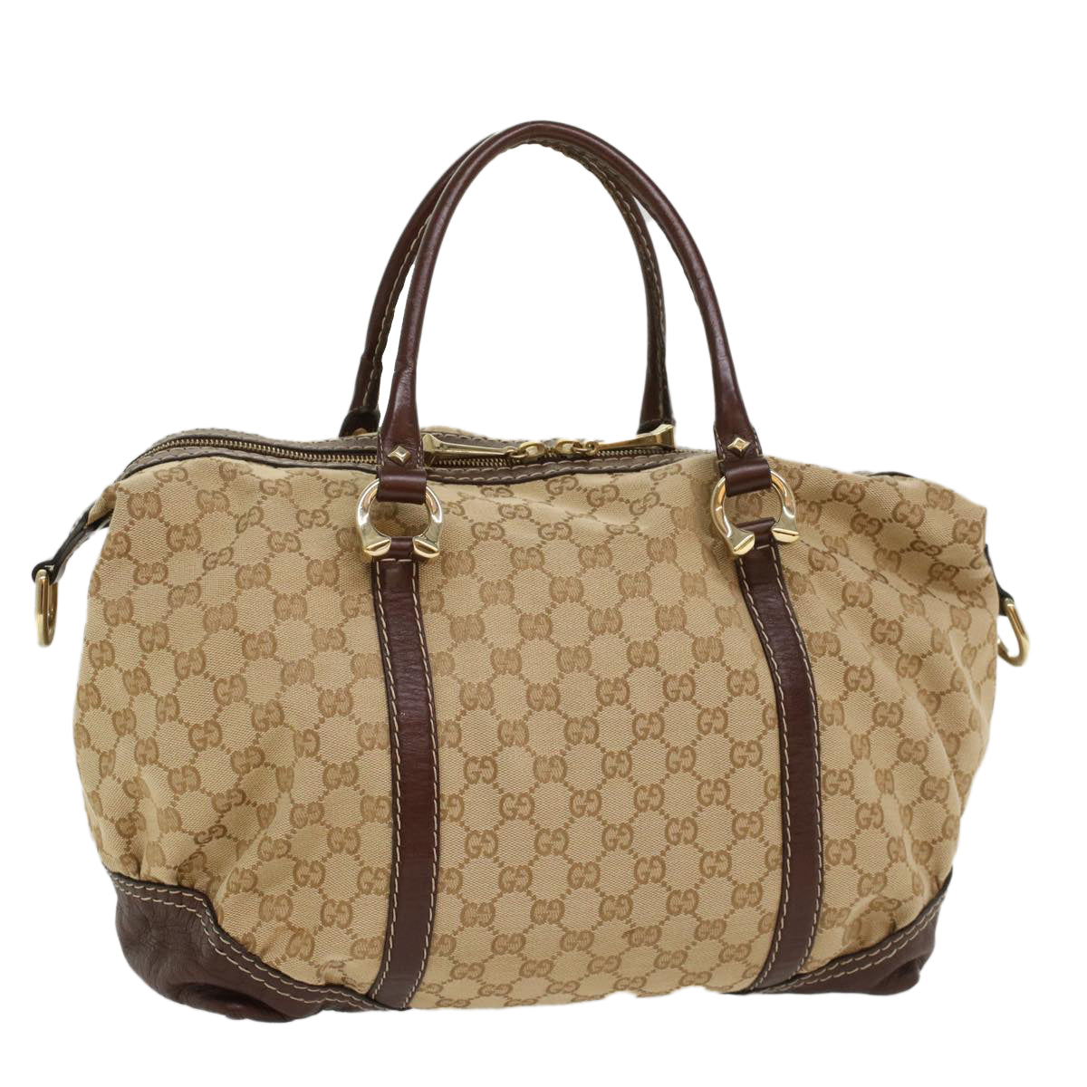 Luxury Gucci GG Canvas Hand Bag Leather Beige 189892  54132