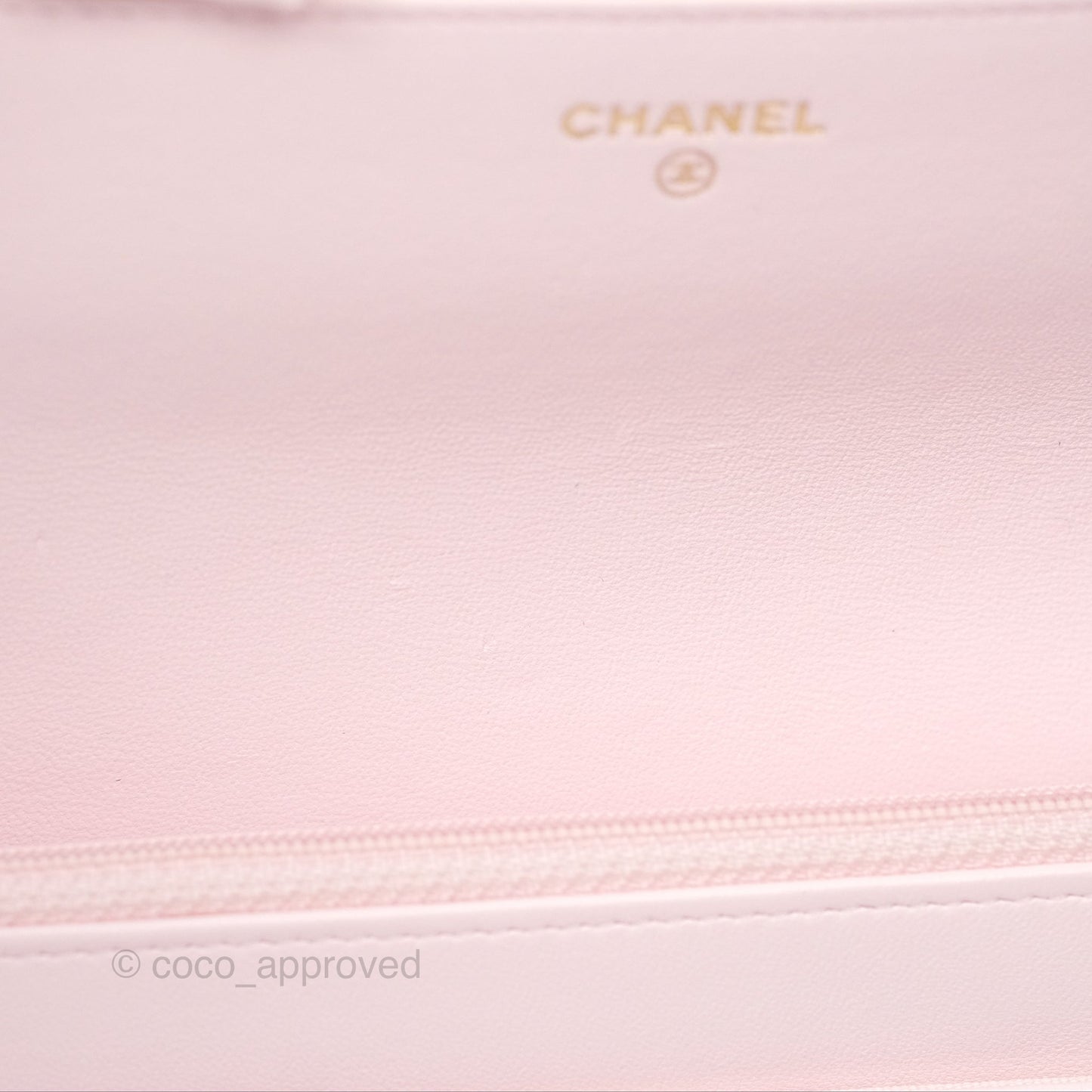 Chanel Wallet On Chain WOC Pearl Chain Iridescent Light Pink Lambskin Gold Hardware
