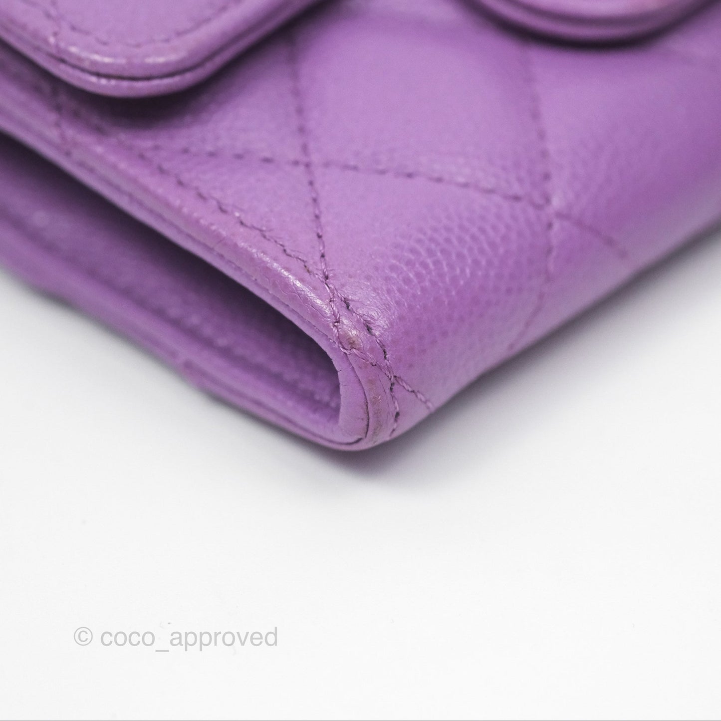 Chanel Classic Quilted Flap Card Holder Purple Caviar Gold Hardware