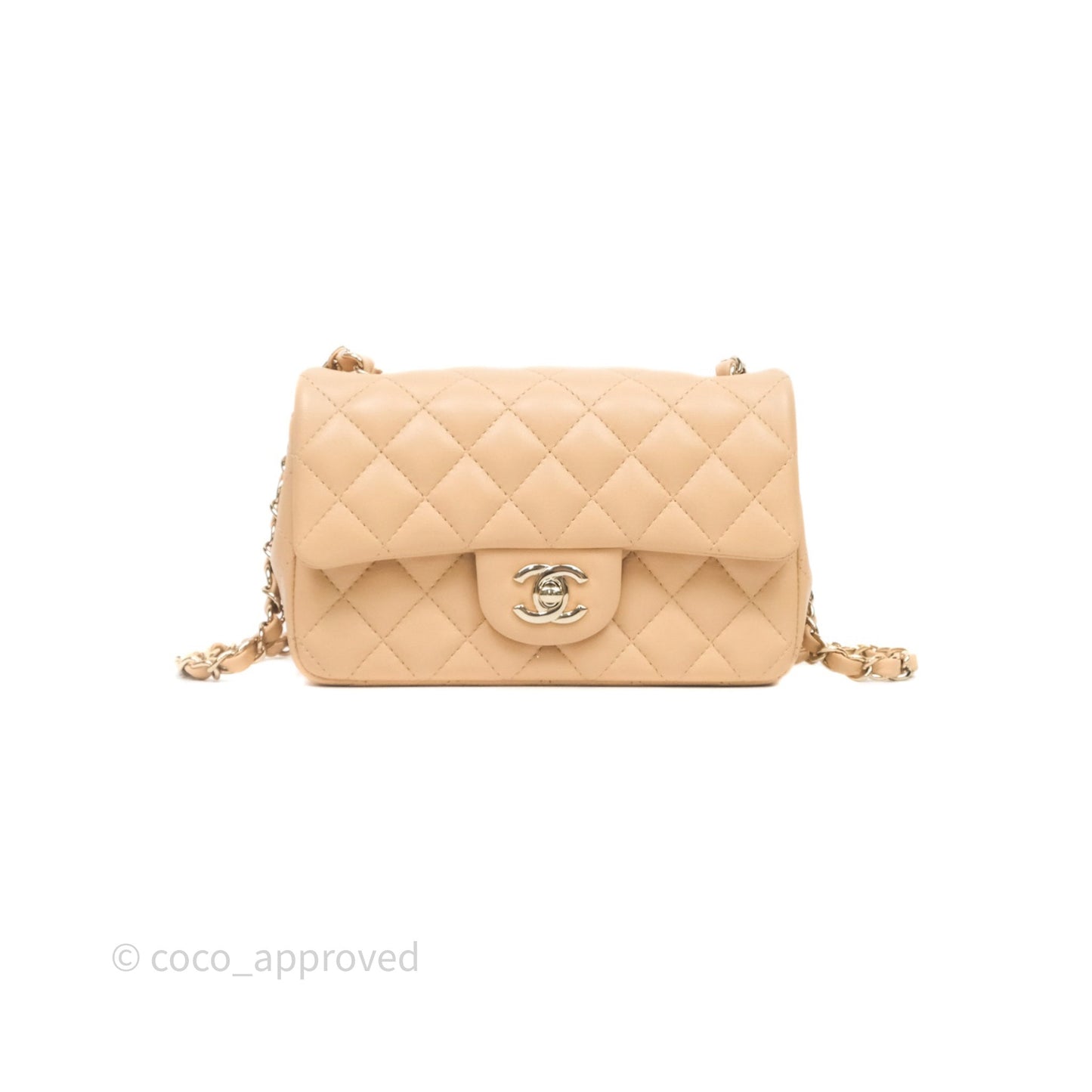 Chanel Mini Rectangular Quilted Beige Lambskin Light Gold Hardware