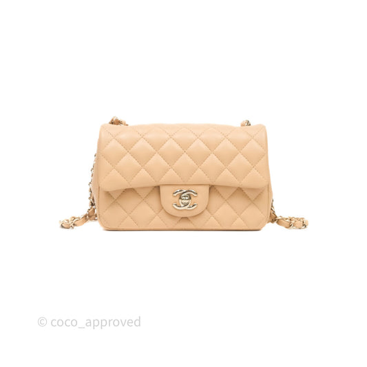 Chanel Mini Rectangular Quilted Beige Lambskin Light Gold Hardware